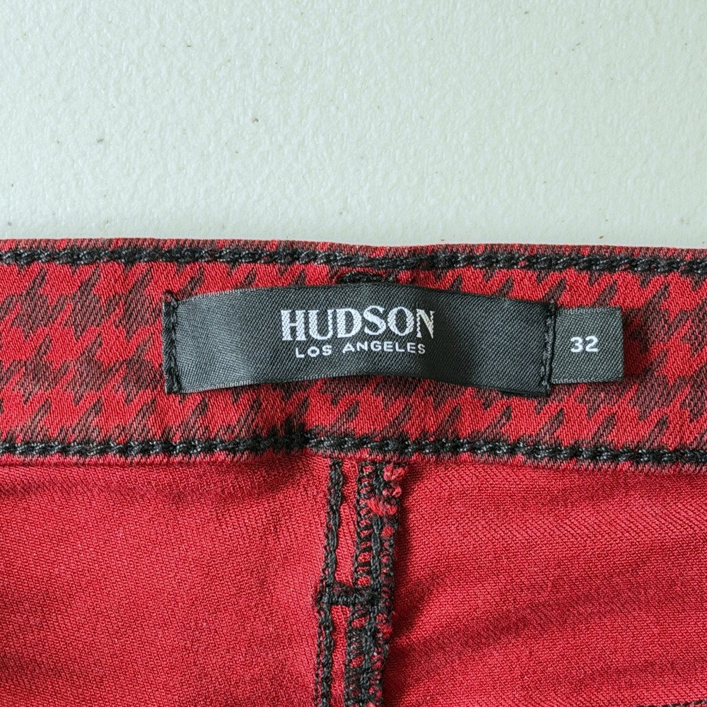 NWOT New Hudson Barbara High Rise Super Skinny Stretch Jeans Houndstooth Red 32 - Picture 5 of 10